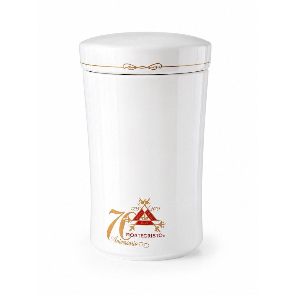 Montecristo 70 Aniversario 1955-2005 White Ceramic Cigar Jar Humidor w/ Lid